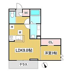 トリシア横町SOUTH 1LDKの間取図画像