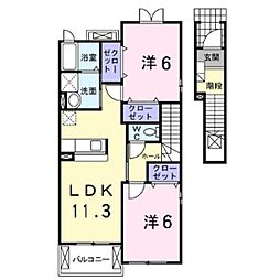 カーサエレガンテC 2LDKの間取図画像