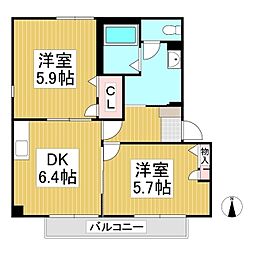 シャーメゾンウイングA 2DKの間取図画像