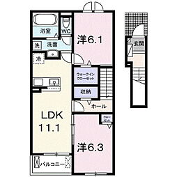 ヴィラ ノーチェ 2LDKの間取図画像
