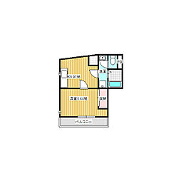 大洋ヒルズ東 1Kの間取図画像