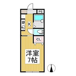 セピアコート 1Kの間取図画像