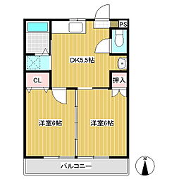 内樹マンション2 2DKの間取図画像