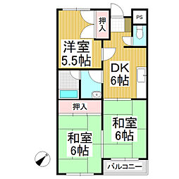 ロイヤルレジデンス長瀬B棟 3DKの間取図画像