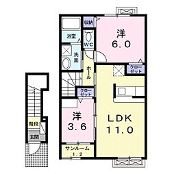 アップル南 2LDKの間取図画像