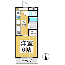 プレスティージュ上田原 1Kの間取図画像