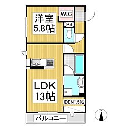 エルミタージュ中央 1LDKの間取図画像