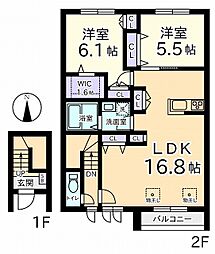 ボヌールメゾン調布 2LDKの間取図画像