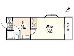 シャンテ長束 1Kの間取図画像