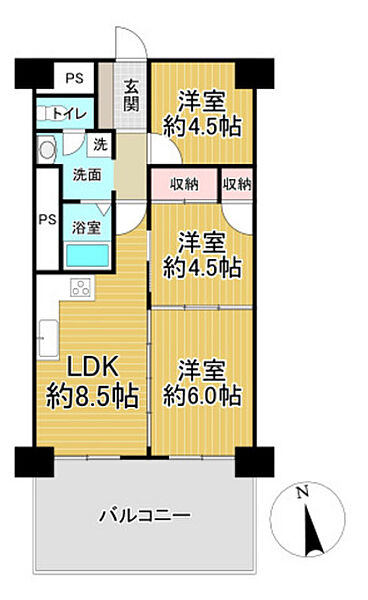 オアシスマンションプレジデント光ヶ丘 ｜広島県広島市東区光町1丁目(賃貸マンション3LDK・3階・54.61㎡)の写真 その2