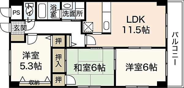 グランカーサ古江 ｜広島県広島市西区古江上2丁目(賃貸マンション3LDK・3階・66.60㎡)の写真 その2