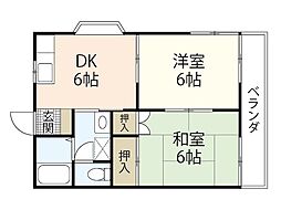 リベルジュ三筋 2階2DKの間取り