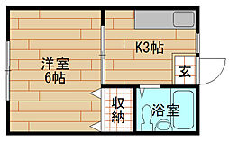戸田ハイツ 1階1Kの間取り