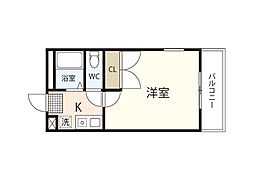 レオパレス城南田村 3階1Kの間取り