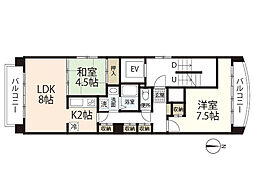 シンモトビル 2階2LDKの間取り