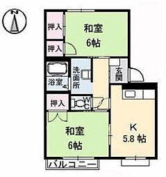 メゾン海老園　Ｂ棟 2階2Kの間取り