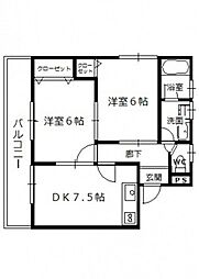 ファミリォ中田 2DKの間取図画像