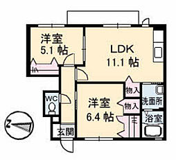 ラフォーレくるめ木 1階2LDKの間取り