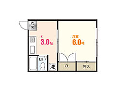 上原寮 1Kの間取図画像