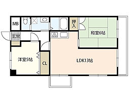 スカイコートタキモト 2LDKの間取図画像