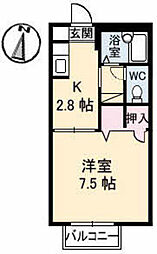 サニーハイツMARU 1Kの間取図画像
