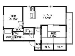 ハーモニー梅林B 2LDKの間取図画像