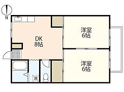 ピュアハウス皆賀 2DKの間取図画像