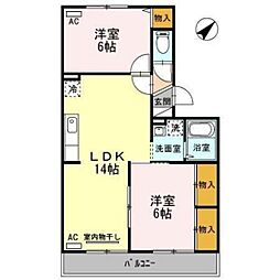 ハイカムール山田 2LDKの間取図画像