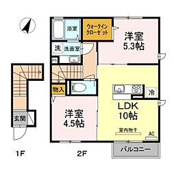 ボンヌール 2LDKの間取図画像