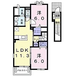 シャルマン・コリーヌA 2LDKの間取図画像