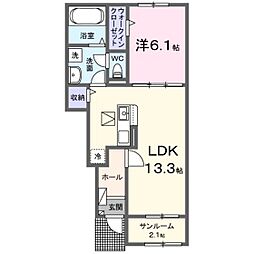 グリーンノアA 1LDKの間取図画像