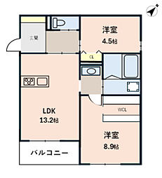 リバーハイツシーズC 2LDKの間取図画像