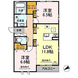 パークサイド南観音2 2LDKの間取図画像