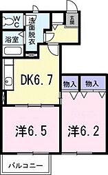 シャルムA 2DKの間取図画像