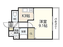 クローバー大町 1Kの間取図画像