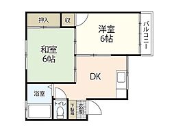 宇品東マンション 2DKの間取図画像