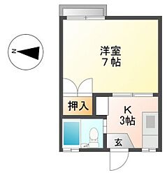 ミラベル燈明田B ワンルームの間取図画像