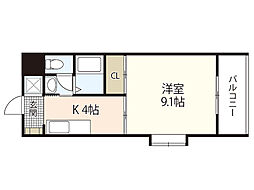 グランヴェルジェ中須2 1Kの間取図画像
