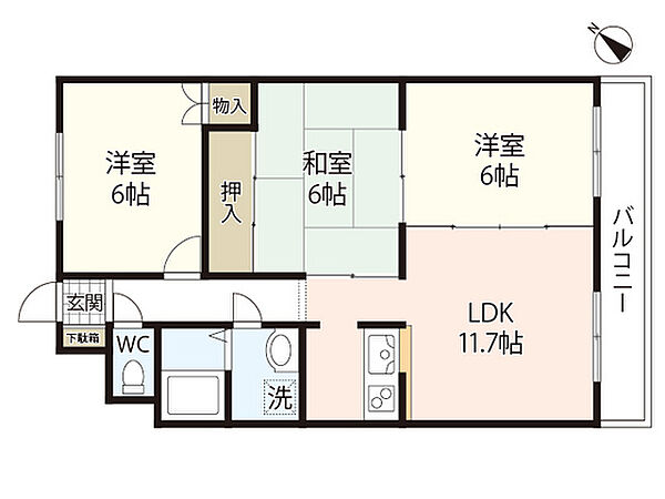 広島県広島市安佐南区川内6丁目(賃貸マンション3LDK・9階・65.97㎡)の写真 その2