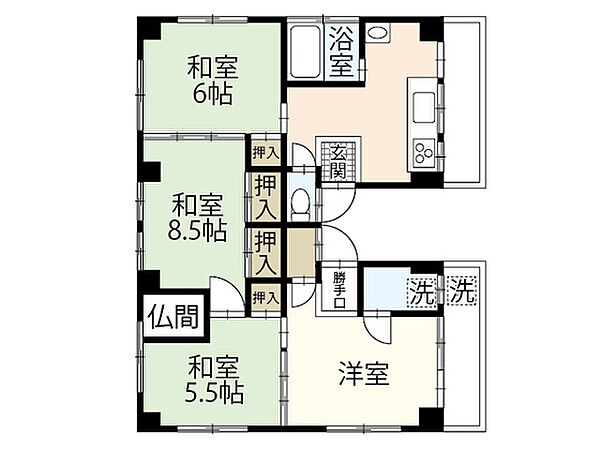 浜本ビル 0401｜広島県広島市中区舟入幸町(賃貸マンション4DK・4階・64.00㎡)の写真 その2