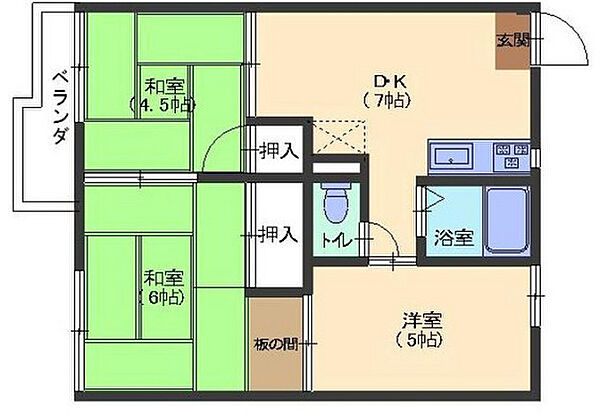 金本アパート ｜広島県広島市佐伯区利松1丁目(賃貸アパート3DK・2階・42.36㎡)の写真 その2