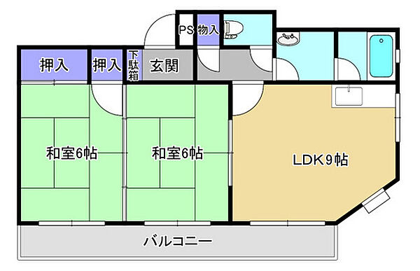 南家ビル ｜広島県広島市中区白島中町(賃貸マンション2LDK・3階・45.21㎡)の写真 その2