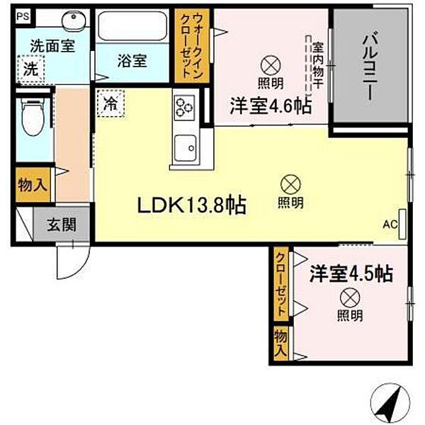 広島県広島市安佐南区大町西3丁目(賃貸アパート2LDK・3階・54.36㎡)の写真 その2