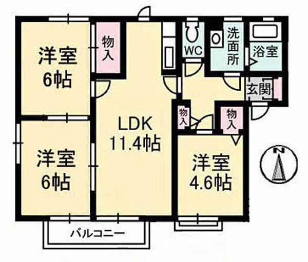 広島県広島市安佐南区東原3丁目(賃貸アパート3LDK・1階・61.40㎡)の写真 その2