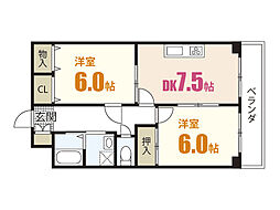 ボヌール1 2DKの間取図画像