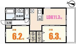 サンハイムB 2LDKの間取図画像
