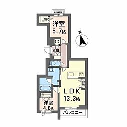シャトル牛田旭 2LDKの間取図画像