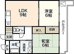サンピア21ナカムラ 2LDKの間取図画像