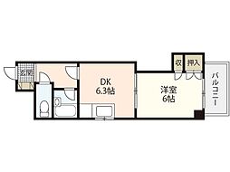 エムズレア千田町 1DKの間取図画像