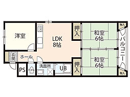 楠木マンション 3DKの間取図画像